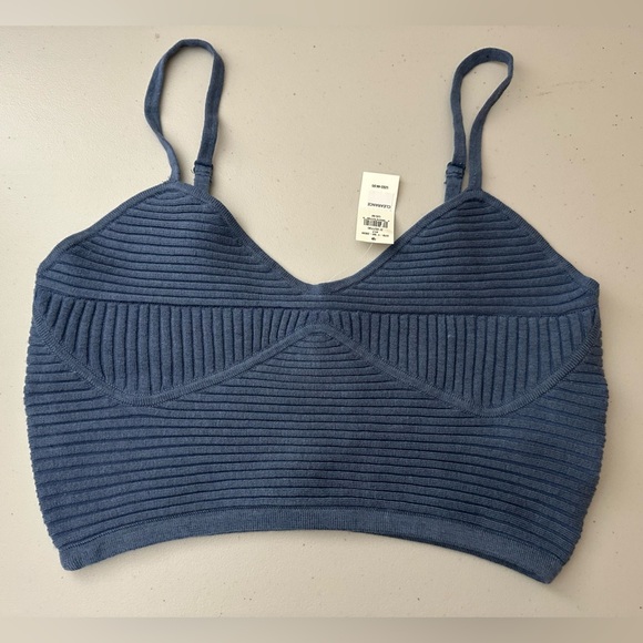 Aerie Blue Ribbed Knit Crop Top Size Medium - Picture 1 of 6